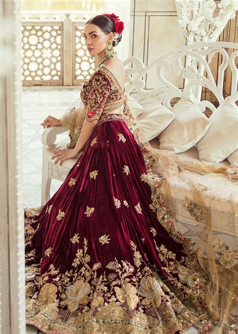 Pakistani Bridal Maroon Velvet Lehnga Dress J5101 Bridal Dresses