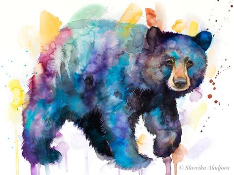 American Black Bear Watercolor Painting Print By Slaveika Etsy