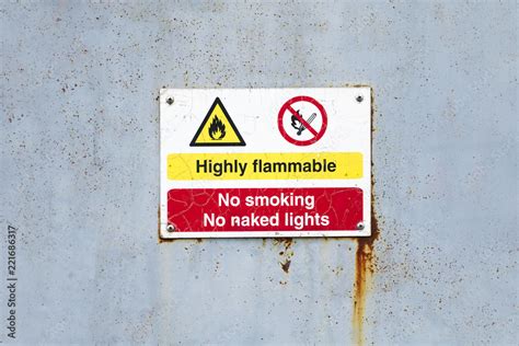 Highly Flammable No Smoking No Naked Lights Danger Sign Stock Photo
