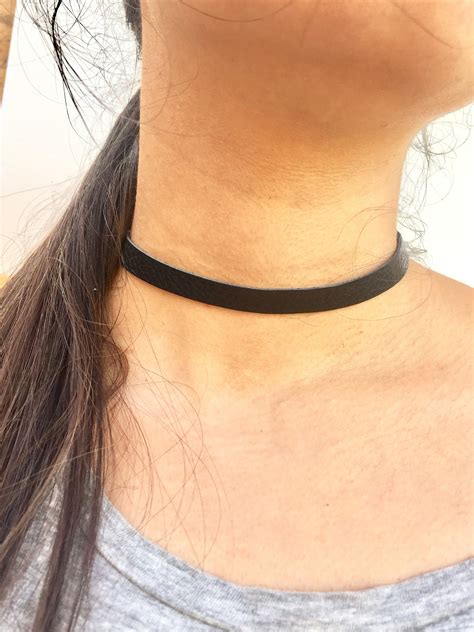 Simple Black Genuine Leather Choker Thin Cm Plain Soft Etsy Uk