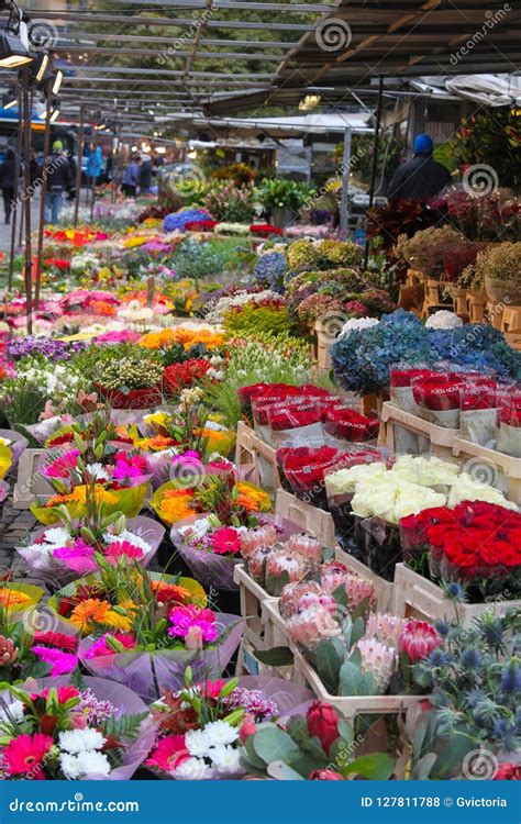 Outdoor Market Selling Different Colorful Flowers In Stockholm