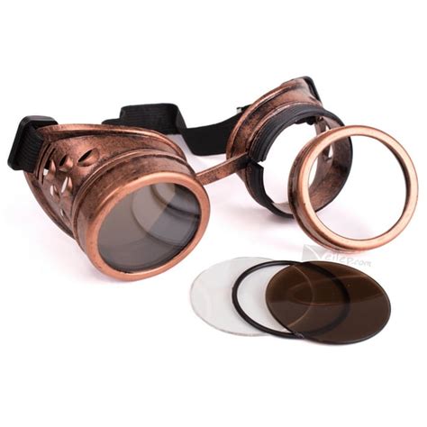 vintage steampunk goggles copper welding glasses multiple lenses black clear