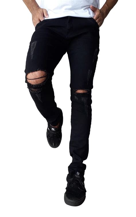Calça Jeans Masculina Rasgada Preta Skinny Rota 77 Preto Compre Agora