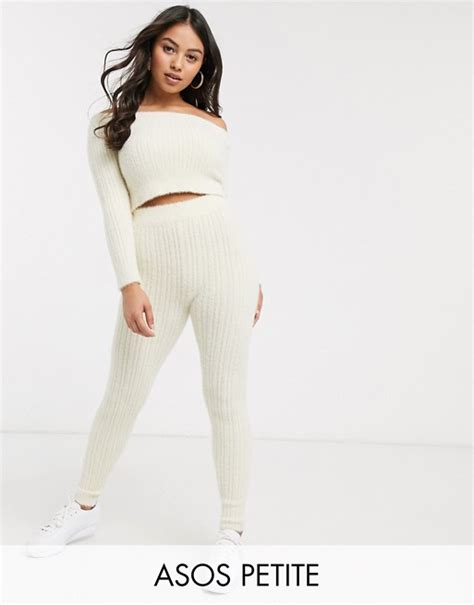 Asos Design Petite Lounge Co Ord Knitted Ribbed Legging In Fluffy