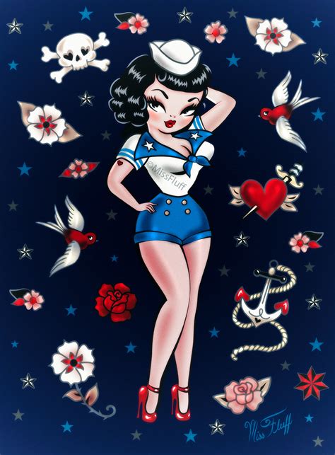Suzy Sailor On Navy Blue • Art Print Miss Fluffs Boutique