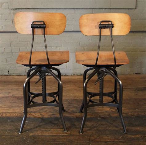 Pair Of Bent Plywood Vintage Industrial Toledo Adjustable Bar Stools