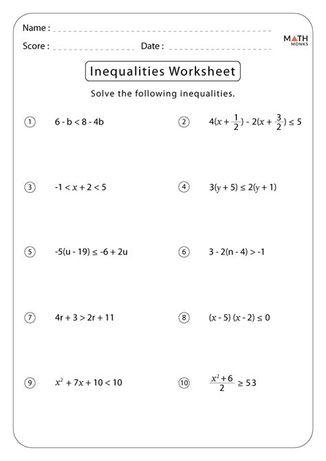 Inequalities 6th Grade Worksheet