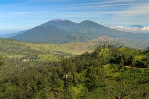Landscape View Of Mount Raung Seen From Of Mount Ijen Banyuwangi East Java Indonesia The
