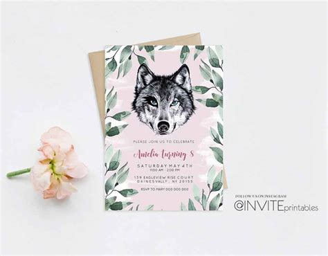Wolf Invitation Wild Wolf Pack Tribal Boho Grey Wolves Pink Etsy