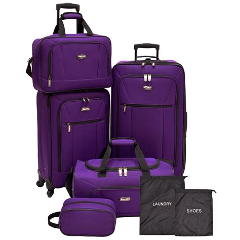 Elite Travelers Choice 5 Piece Luggage Set Purple 2 Bonus Pieces