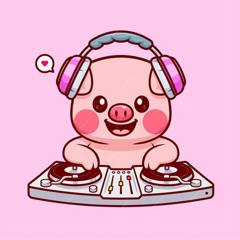 Premium Vector Cute Pig Playing Dj Electronic Music With Headphone
