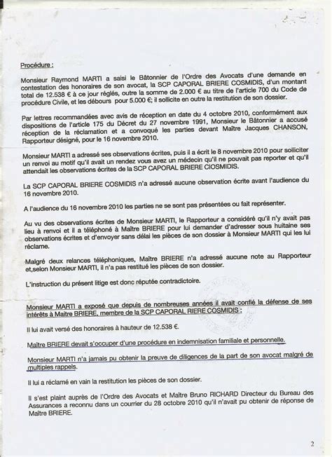 Affaire Raymond Marti Darmon: DECISION DU BATONNIER DE PARIS DU 7
