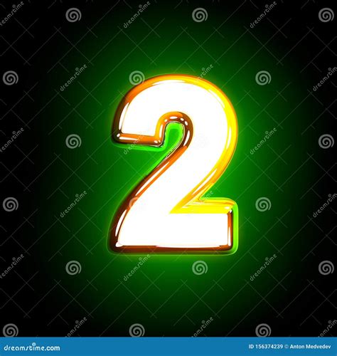 Shining Yellow And White Design Glowing Green Alphabet Number 2