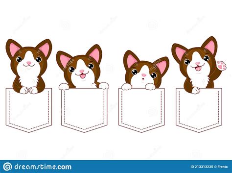 Cute Cartoon Animals Pocket Set Stock Vector Illustration Of Greeting