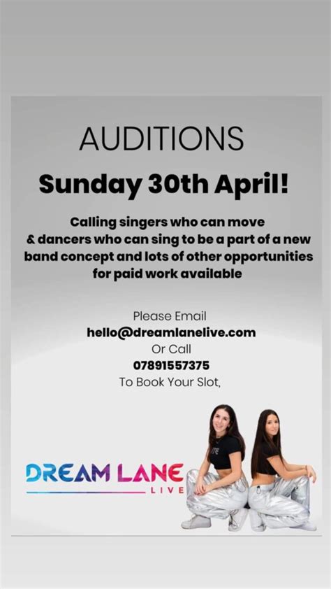Auditions Sunday 30th April Calling Singers Who Can Move And Dancers Who Can Sing To Be A Part Of