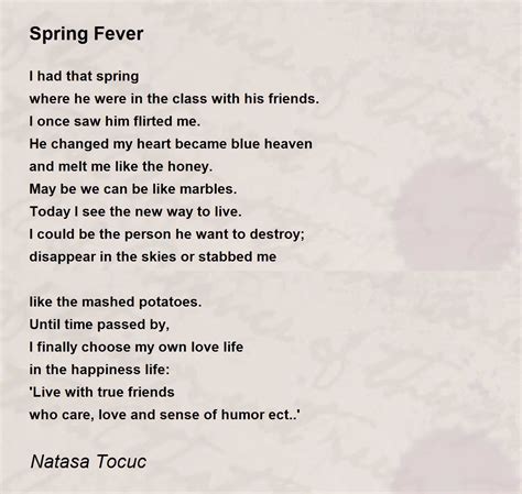 Spring Fever Spring Fever Poem By Natasa To
