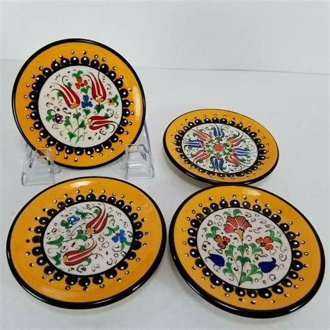 Details About Marmar Cini Kutahya Coasters Set Of 4 Turkish Ceramic Art