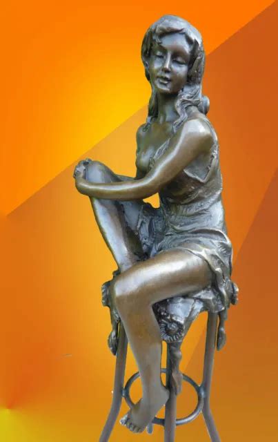 Art Deco Sculpture Sexy Naked Woman Erotic Nude Girl Bronze Statue Artwork Gift Eur