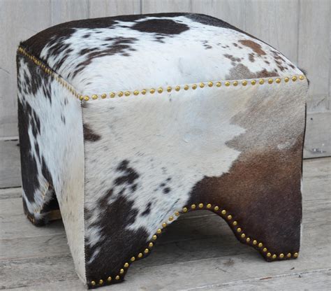 Hand Made Hand Crafted Cow Ottoman Cowhide Ottoman Handcraft Crafts