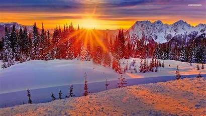 Sunset Winter Forest Snowy Fire Snow Mountain