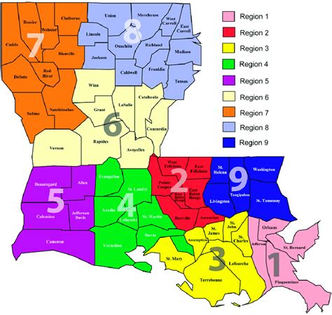 Parishes And Louisiana Department Of Health Administrative Regions In
