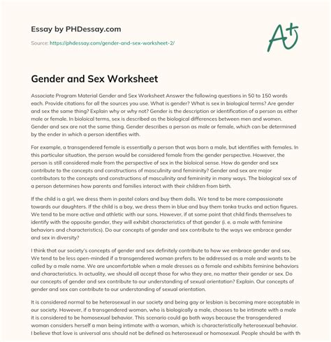 Gender And Sex Worksheet 500 Words