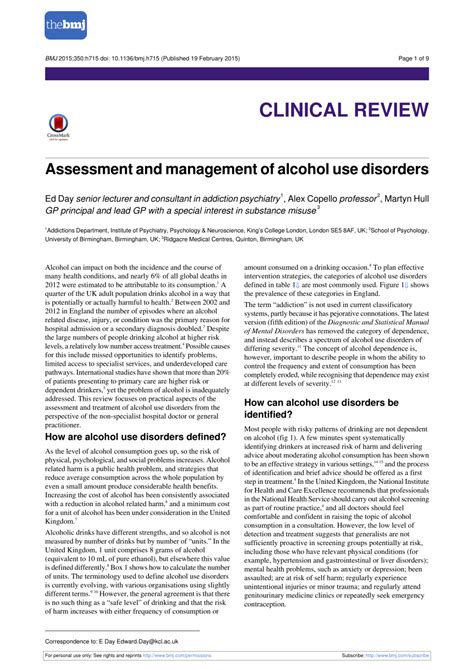 Pdf Assessment And Management Of Alcohol Use Disorders