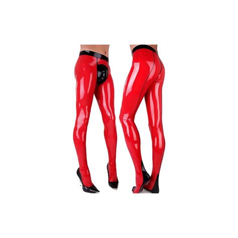 Rubber Latex Unisex Trousers Handsome Pants Sexy Tight Red And