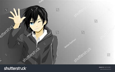 Anime Boy Waving Hand You стоковая иллюстрация 1827073871 Shutterstock