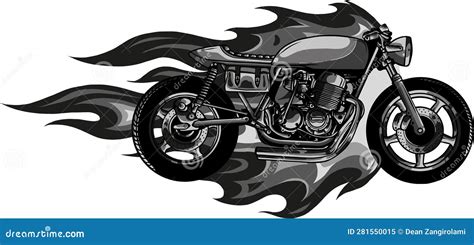 Monochromatic Custom Motorcycle With Flames Vector Illustration Design