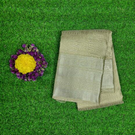Olive Green Colored Pure Kanchipuram Silk Saree With Silver Border