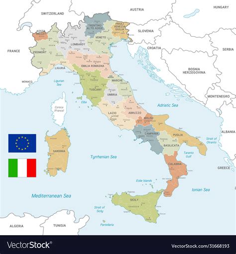 Colorful Map Italy Royalty Free Vector Image Vectorstock