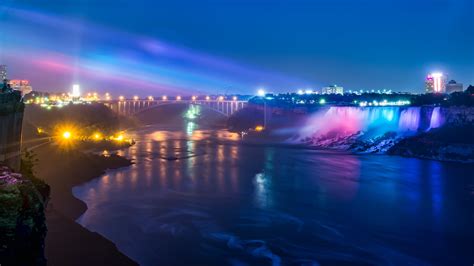 Brown Concrete Bridge Niagara Falls Waterfall River Lights Hd