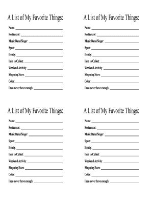 My Favorite Things List Pdf Fill Online Printable Fillable Blank