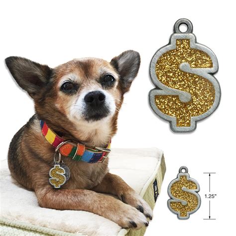 Small Dog Id Tag Dollar Sign Shaped Gold Glitter Small Dog Id Tag