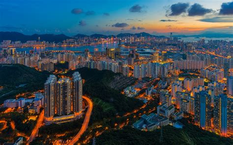 Fonds Décran Hong Kong Gratte Ciels Lumières Nuit De La Ville Vue