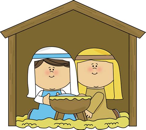Baby Jesus In A Manger With Mary And Joseph Clipart