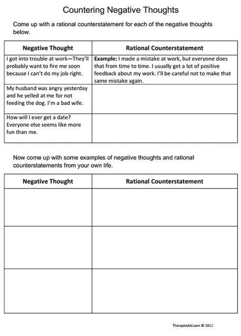 Printable Worksheets Adults Negative Thoughts Learning How To Read