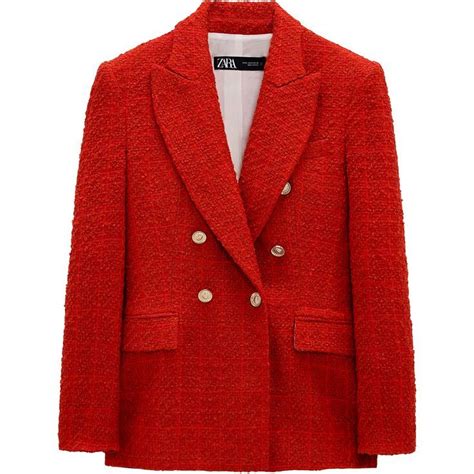 zara red textured double breasted blazer in 2021 blazer double breasted blazer long sleeve