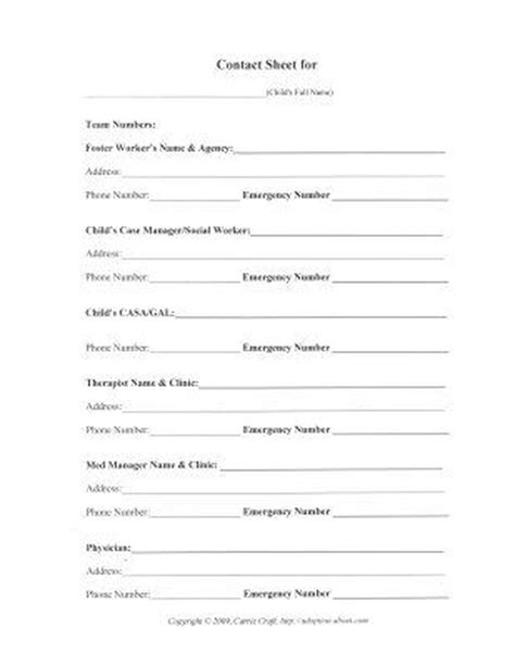 Foster Care Record Keeping Printable Worksheets Foster Care The