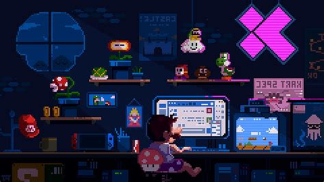 Mario Pixel Nintendo Room Night Computer Video Game Pixel