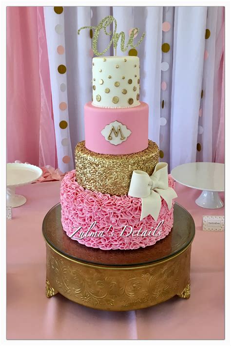 Pink Gold One Birthday Cake First Birthday Cakes Cake Gold First