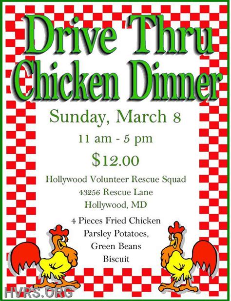 Opening on the 27th of. Drive Thru Chicken Dinner - Hollywood Volunteer Rescue Squad