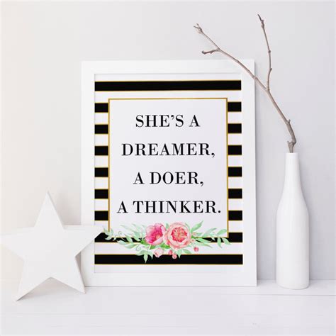 Shes A Dreamer A Doer And A Thinker Quote Wall Art Printable Black
