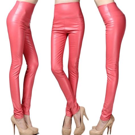 Faux Leather Pu Thicken Solid High Pencil Pants Women Casual Fashion