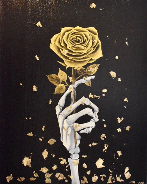 Skeleton Hand Holding A Rose Hand Painted Original Art Etsy
