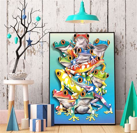 Colorful Frogs Poster Funny Frog Poster Frog Lovers T Etsy