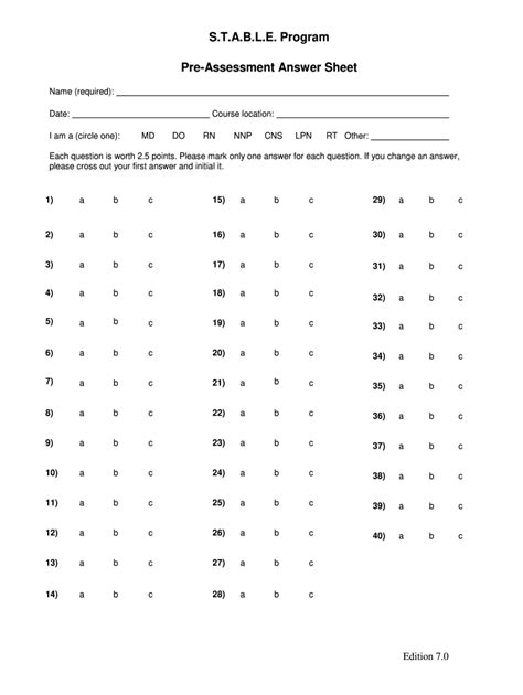 Stable Program Pre Assessment Answer Sheet Fill Online Printable