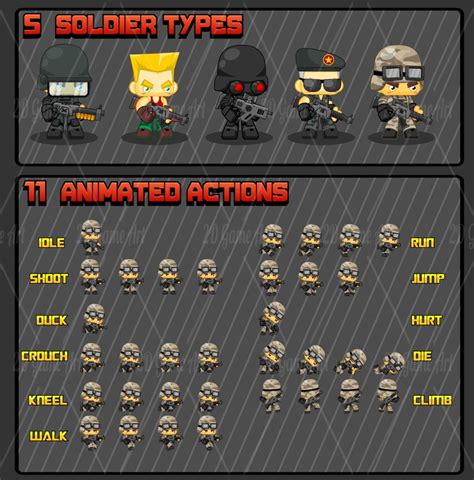 Cute Soldier Character Sprites Game Art 2d