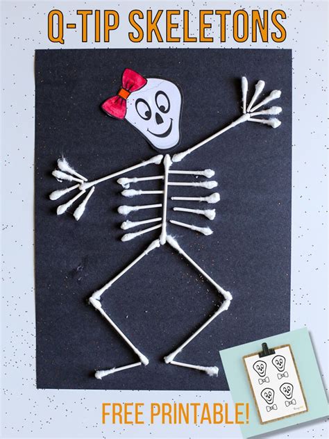 Easy Q Tip Skeleton Craft Free Printable Thriving Home